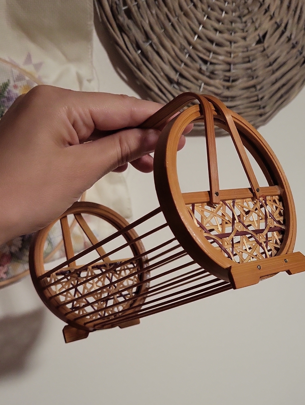 Vintage Wicker Bamboo Coaster Holder (No Coasters)